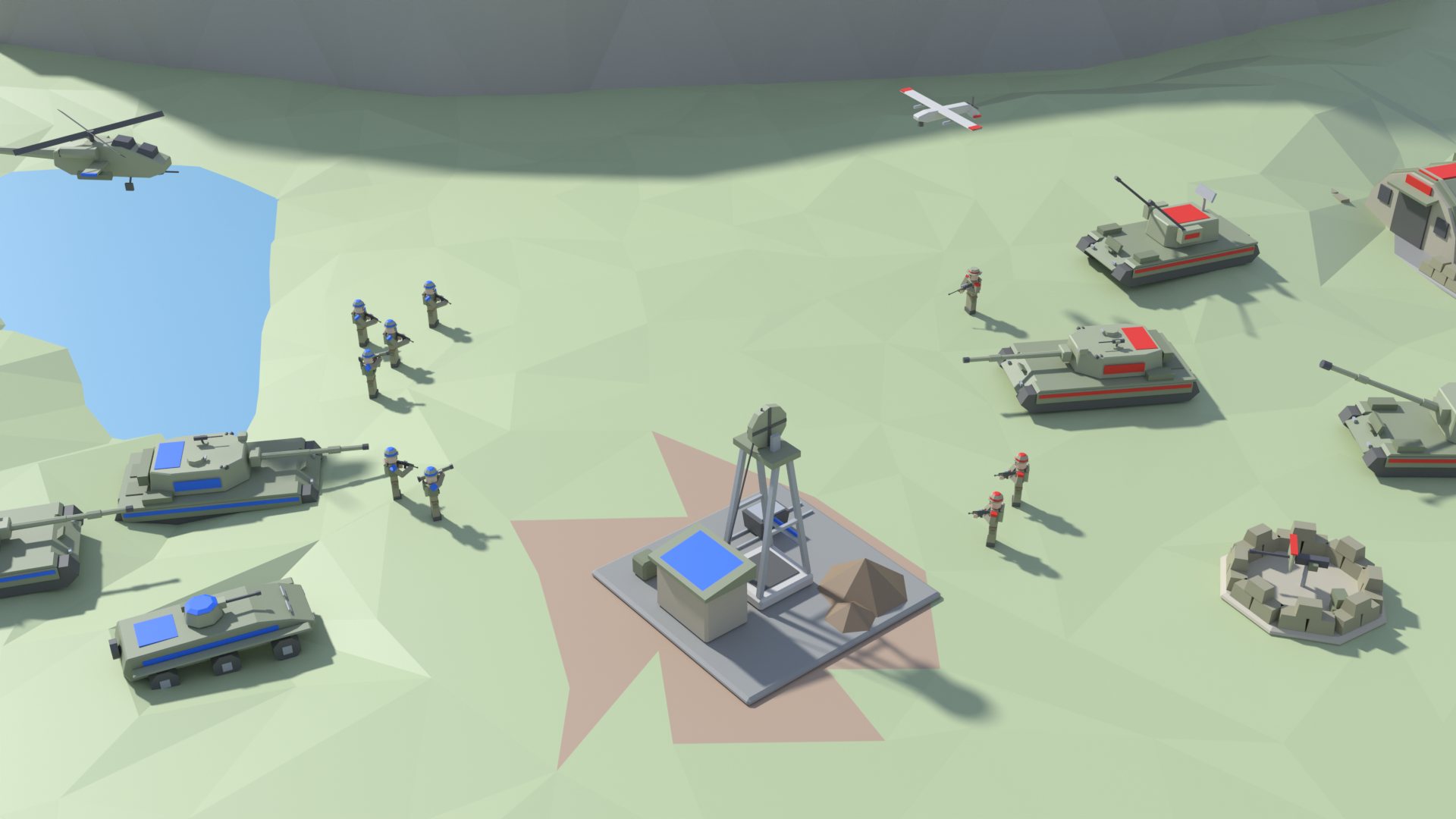 Commanders: blue and red armies fight over a deposit in the River Valley map